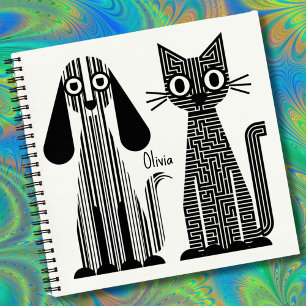 Hunde & Katzen, Streifen & Maze Muster, lustig, Ni Notizbuch