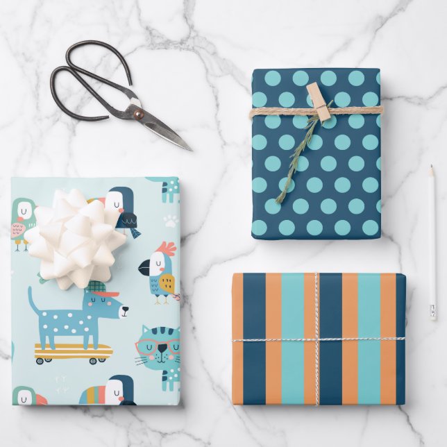 Hunde Katzen Umhüllungspapier Set Geschenkpapier Set (Vorderseite)