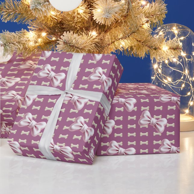 Hunde Knochen 2 rosa Geschenkpapier (Feiertage)