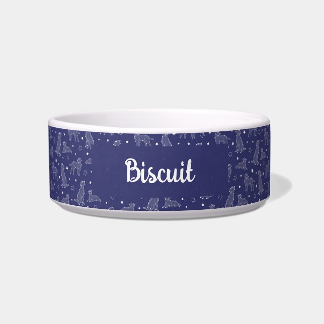 Hunde-Konstellation Blau-Weiß-Muster Monogramm Napf (Vorderseite)
