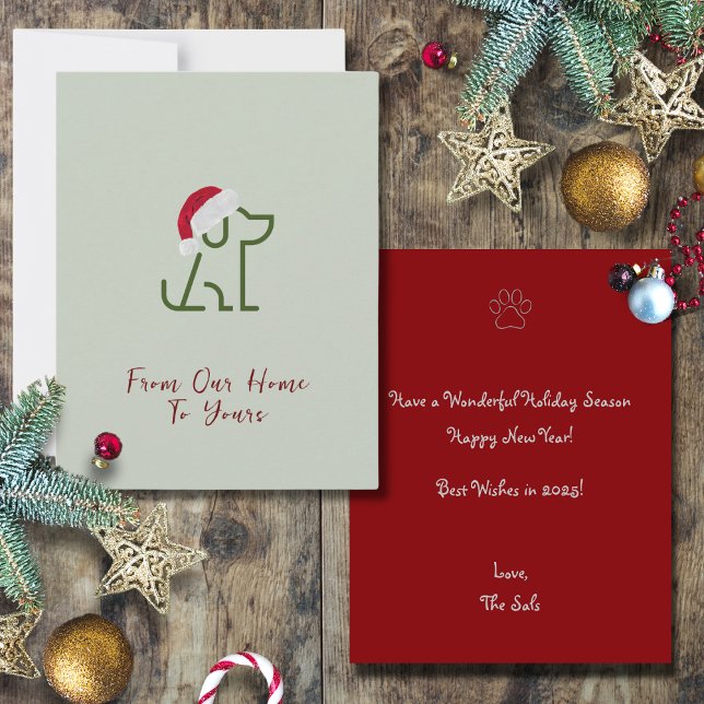 Hunde Kontur grün mit Weihnachtsmannmütze Urlaub Mitteilungskarte (From Our Home to Yours. Featuring a green dog outline wearing a Santa Hat! Very Festiv, Customizable)
