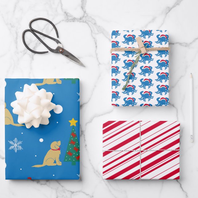 Hunde Krebse Weihnachtsbaum Geschenk Wrap Set von  Geschenkpapier Set (Vorderseite)