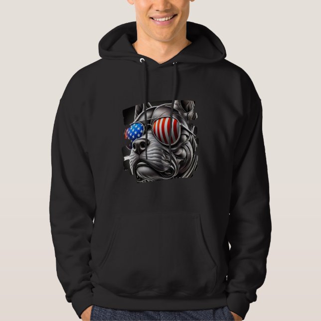 Hunde Kunst mit amerikanischer Flagge Sonnenbrille Hoodie (Vorderseite)