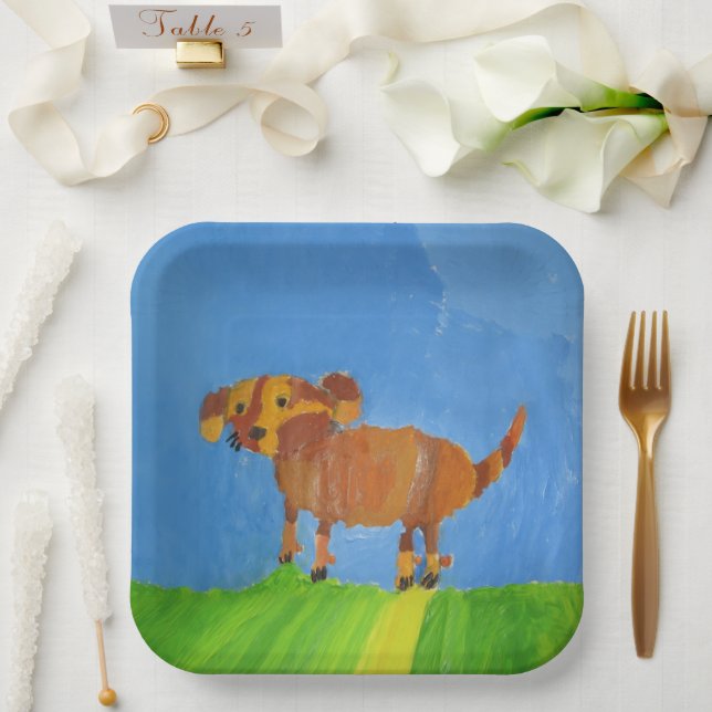 Hunde "Kunst von Kindern" Pappteller (Hochzeit)