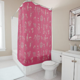 Hunde Lady Toile de Jouy Dark Pink Color Duschvorhang