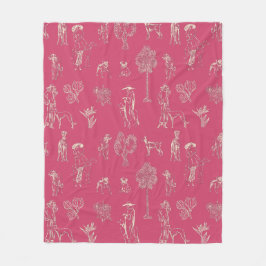 Hunde Lady Toile de Jouy Dark Pink Color Fleecedecke