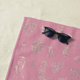 Hunde Lady Toile de Jouy Dark Pink Color Strandtuch