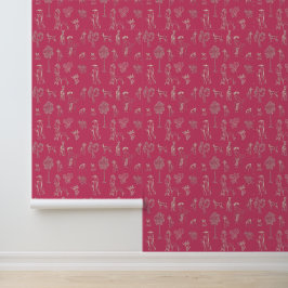 Hunde Lady Toile de Jouy Dark Pink Color Tapete