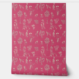 Hunde Lady Toile de Jouy Dark Pink Color Tapete