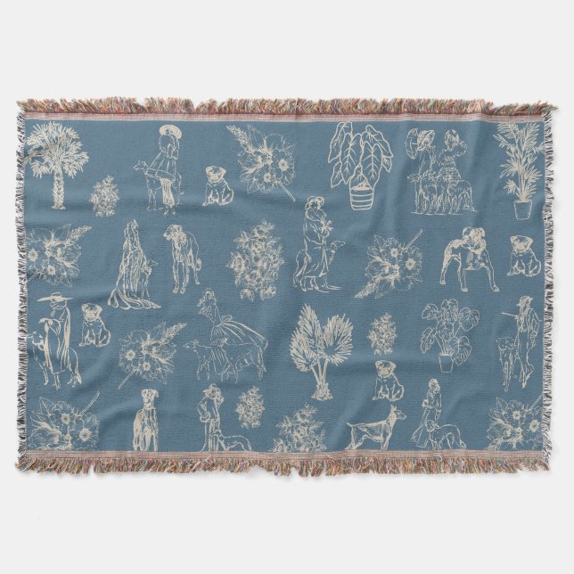 Hunde Lady Toile de Jouy Dark Türkise Decke (Vorderseite)