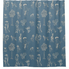 Hunde Lady Toile de Jouy Dark Türkise Duschvorhang