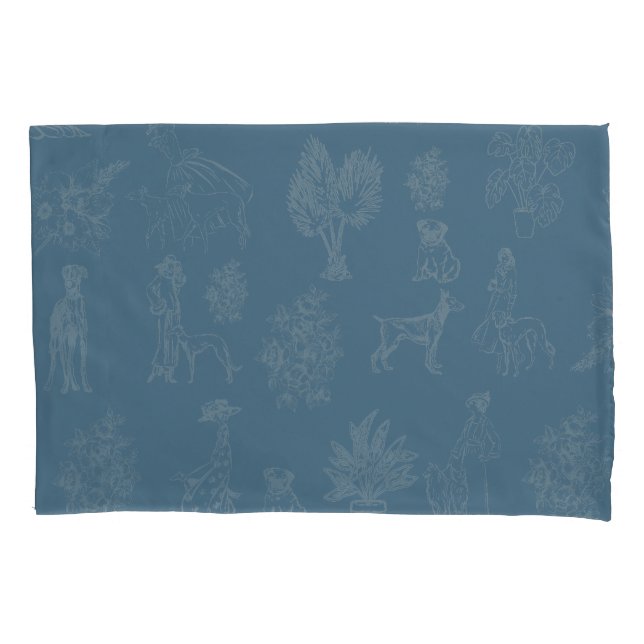Hunde Lady Toile de Jouy Dark Türkise Kissenbezug (Vorderseite)