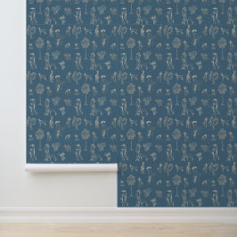 Hunde Lady Toile de Jouy Dark Türkise Tapete