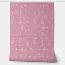 Hunde Lady Toile de Jouy Pink Color Tapete