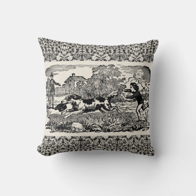 Hunde laufen antike Haustierkunst viktorianische A Kissen (Vorderseite)