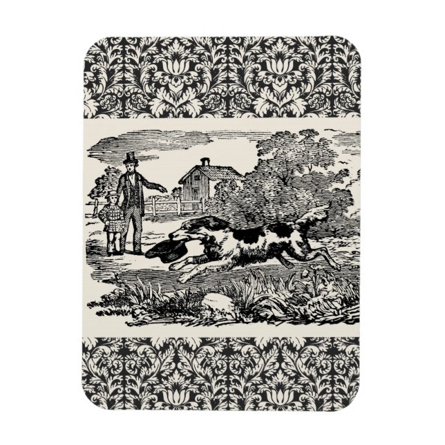 Hunde laufen antike Haustierkunst viktorianische A Magnet (Vertikal)