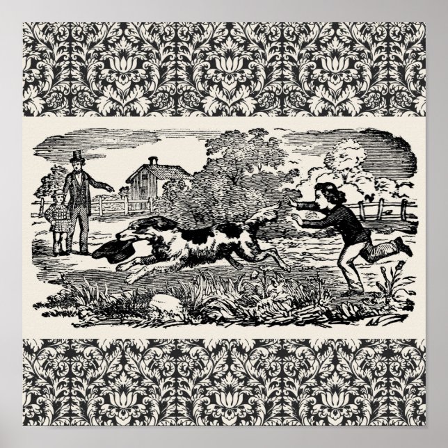 Hunde laufen antike Haustierkunst viktorianische A Poster (Vorne)