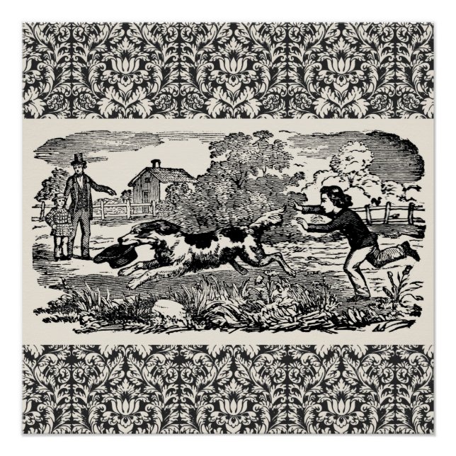 Hunde laufen antike Haustierkunst viktorianische A Poster (Vorderseite)