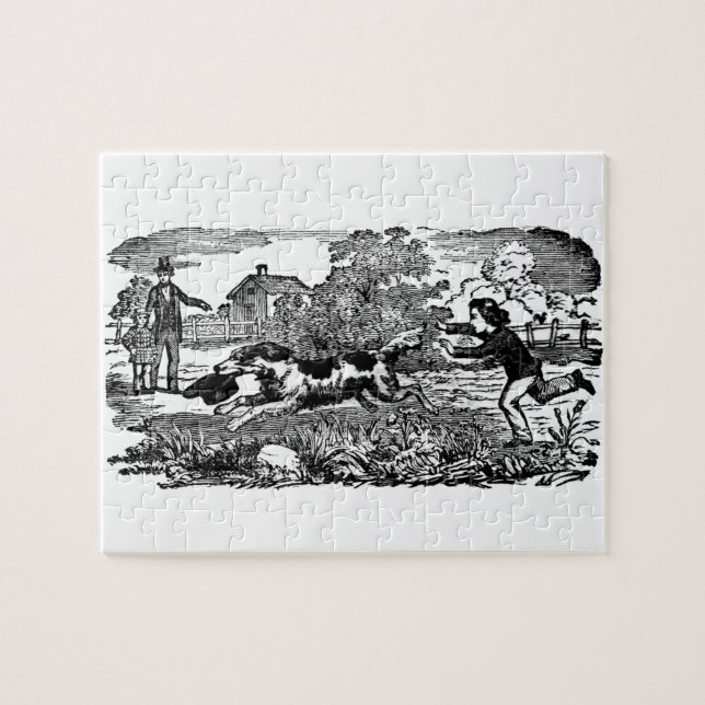 Hunde laufen antike Haustierkunst viktorianische A Puzzle (Horizontal)
