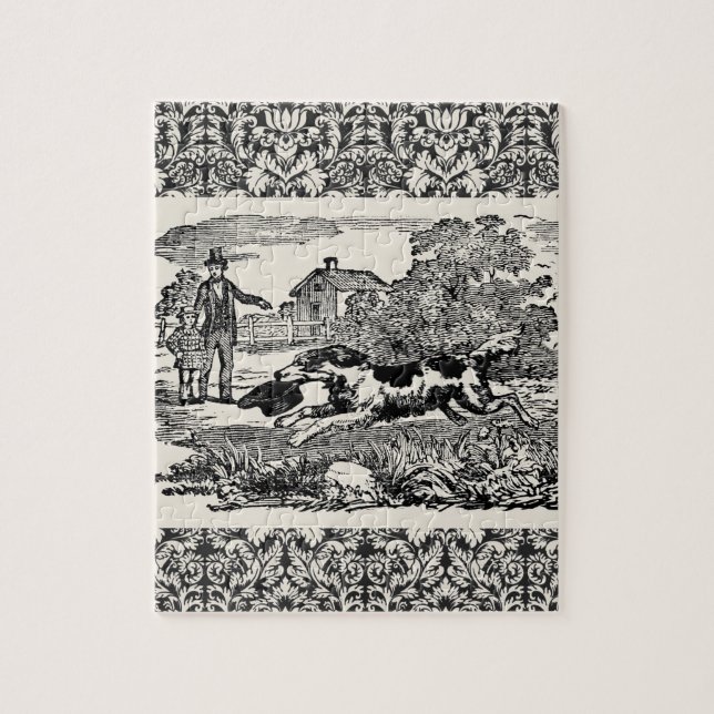 Hunde laufen antike Haustierkunst viktorianische A Puzzle (Vertikal)