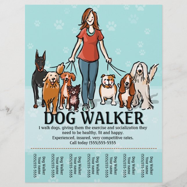 Hunde laufen. Hunde Walker. Tearsheet Flyer (Vorne)