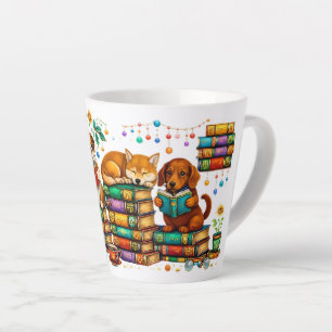 Hunde lesen Bücher Cozy Library Szene Milchtasse