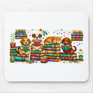 Hunde lesen Bücher Cozy Library Szene Mousepad