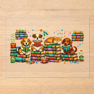 Hunde lesen Bücher Gemütliche Bibliotheksszene Acryleinladungen