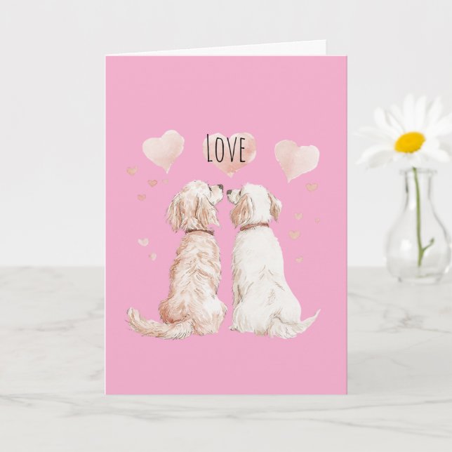 Hunde Liebe mit rosa Herzen Karte (Kleine Pflanze)