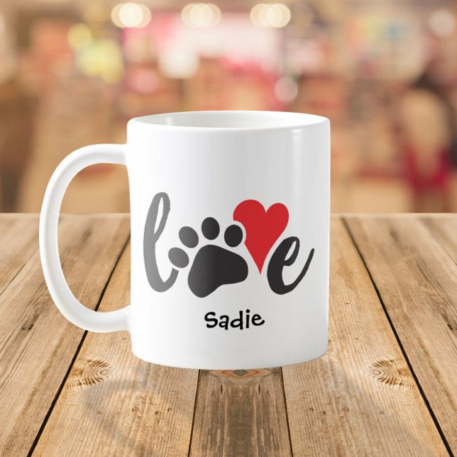 Hunde Liebe Pet Paw Print & Heart Individuelle Nam Kaffeetasse (Von Creator hochgeladen)