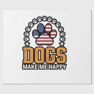 Hunde machen mich glücklich patriotisches Pfoten-V Geschenkpapier