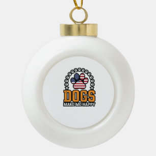 Hunde machen mich glücklich patriotisches Pfoten-V Keramik Kugel-Ornament