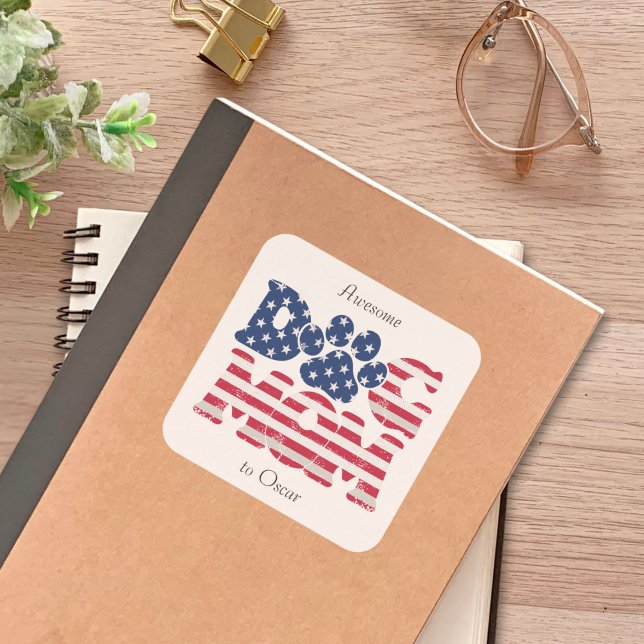 Hunde Mama American Flag Grunge Red White Blue Quadratischer Aufkleber (Von Creator hochgeladen)
