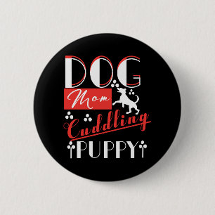 Hunde Mama Cuddling Puppy Button