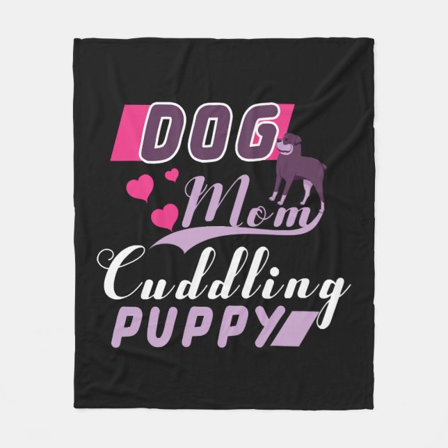 Hunde Mama Cuddling Puppy Fleecedecke (Vorderseite)