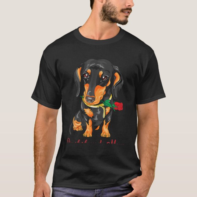 Hunde-Mama-Dackel Niedlich mit einer Rose länger T-Shirt (Vorderseite)