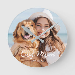 Hunde-Mama-Etabliert-Foto-Geschenk Runde Wanduhr