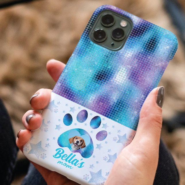 Hunde Mama Foto Custom Blue Glitzer Stars Case-Mate iPhone Hülle (Von Creator hochgeladen)