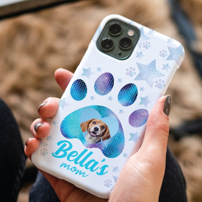 Hunde Mama Foto Custom Blue Glitzer Stars Case-Mate iPhone Hülle (Von Creator hochgeladen)