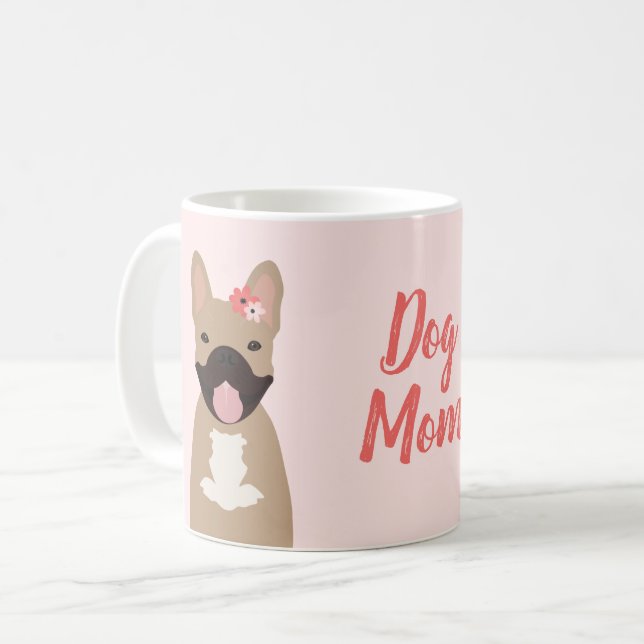 Hunde Mama Französisch Bulldogs lächeln Blume rosa Kaffeetasse (Vorderseite Links)