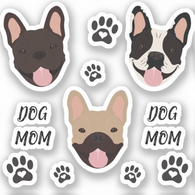 Hunde Mama Französisch Bulldogs Paw Print Aufkleber (Vorderseite)