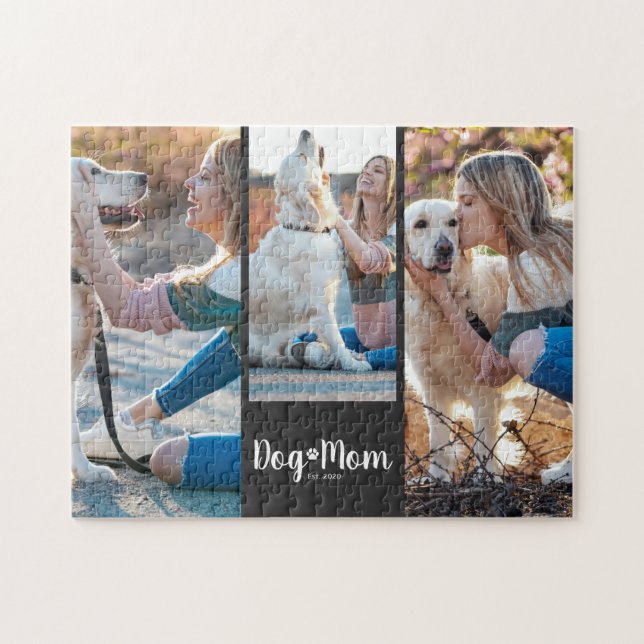 Hunde-Mama hat modernes Skript Schwarz 3 Foto eing Puzzle (Horizontal)