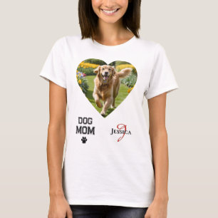 Hunde Mama Herz geformt Fotos Monogramm Paw Print T-Shirt