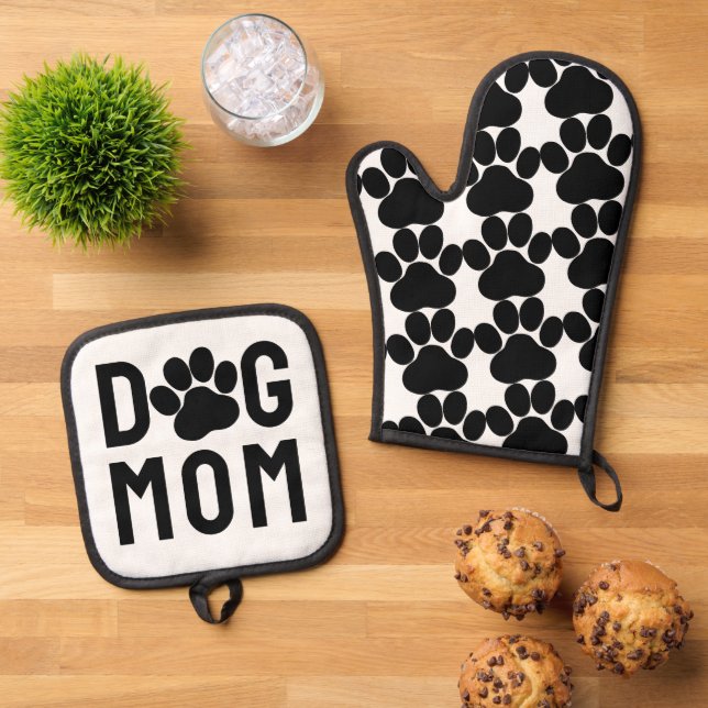 Hunde Mama Paw Prints Ofenhandschuh & Topflappen-Set (Oben Unten)
