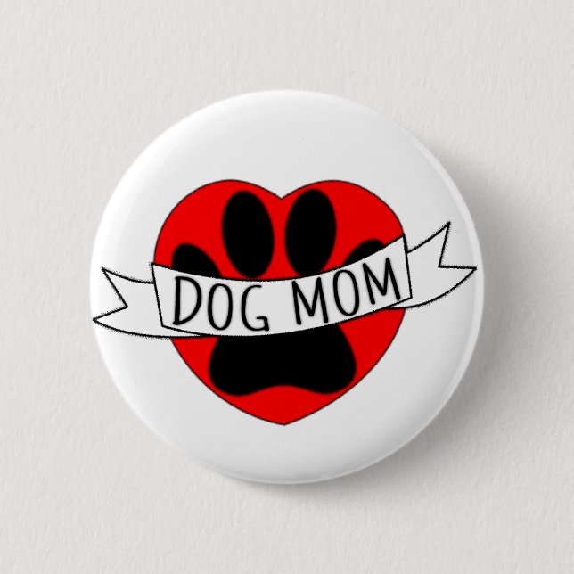 Hunde Mama Paw und Rotes Herz Zeichnend Button (Vorderseite)