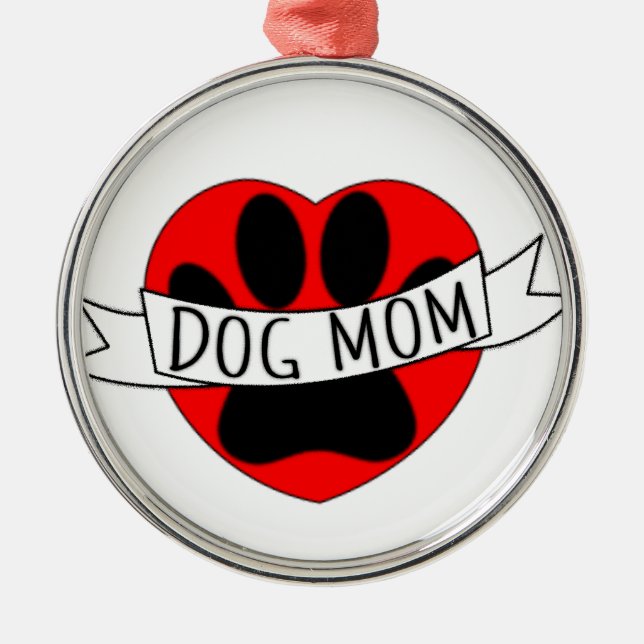 Hunde Mama Paw und Rotes Herz Zeichnend Ornament Aus Metall (Vorne)