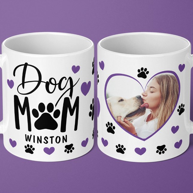 Hunde Mama Paws Lila Herz Personalisiertes Foto Kaffeetasse (Von Creator hochgeladen)