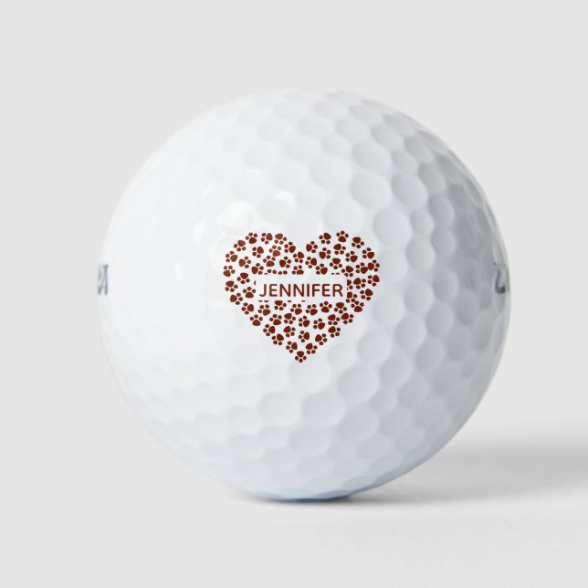 Hunde Mama Rotes Herz Paws Individuelle Name Golfball (Vorderseite)