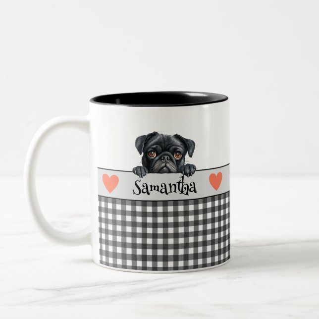 Hunde Mama Wasserfarbe Mops Custom Zwei-Tonen-Kaff Zweifarbige Tasse (Links)