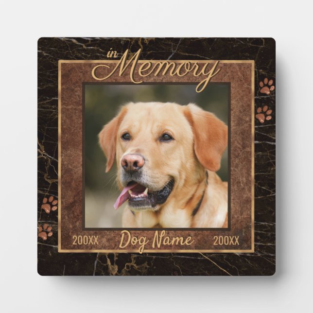 Hunde-Memory-Marmor Rustikaler Gold-Square-Sake Fotoplatte (Vorderseite)